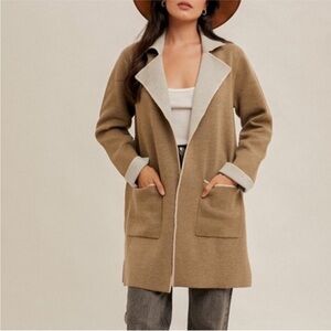 NEW Hem & Thread Tan and Cream Cardigan Size S